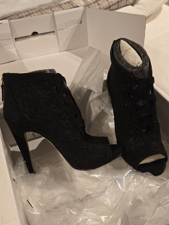 Nine West Shoes - Nine West Black Lace-Up Peep-Toe Ankle Heels